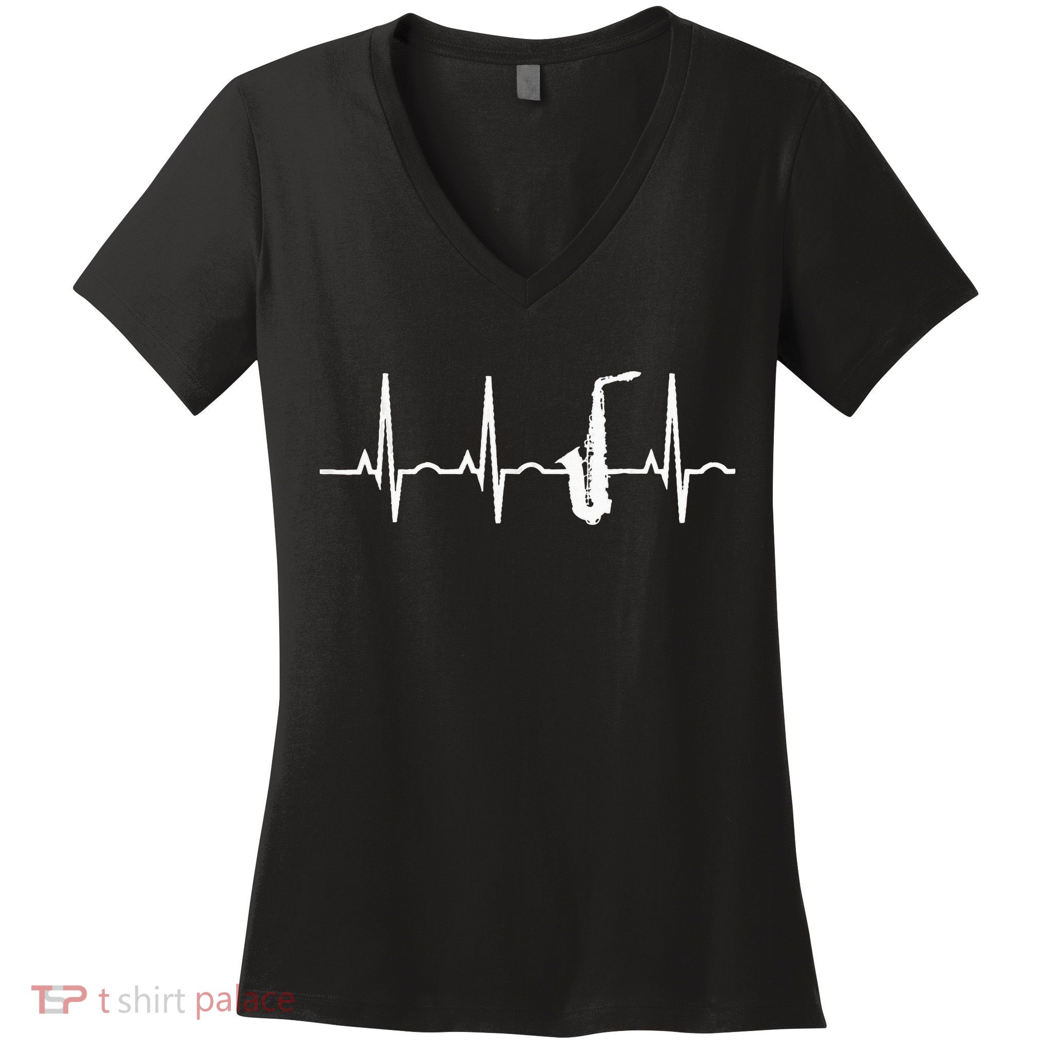 Saxophone Player Saxophone Heartbeat  Women's V-Neck T-Shirt