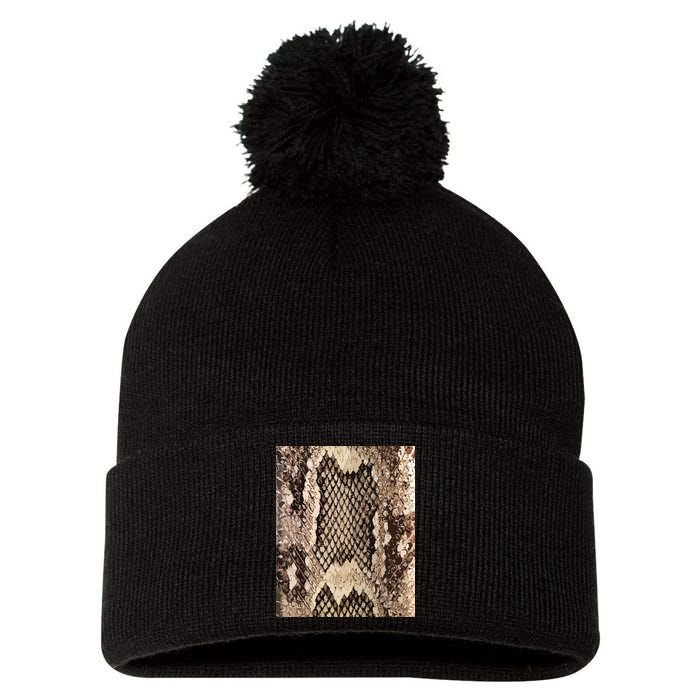 Snakeskin Print Snake Reptile Animal Rattlesnake Pom Pom 12in Knit Beanie