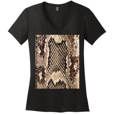 Snakeskin Print Snake Reptile Animal Rattlesnake Women's V-Neck T-Shirt