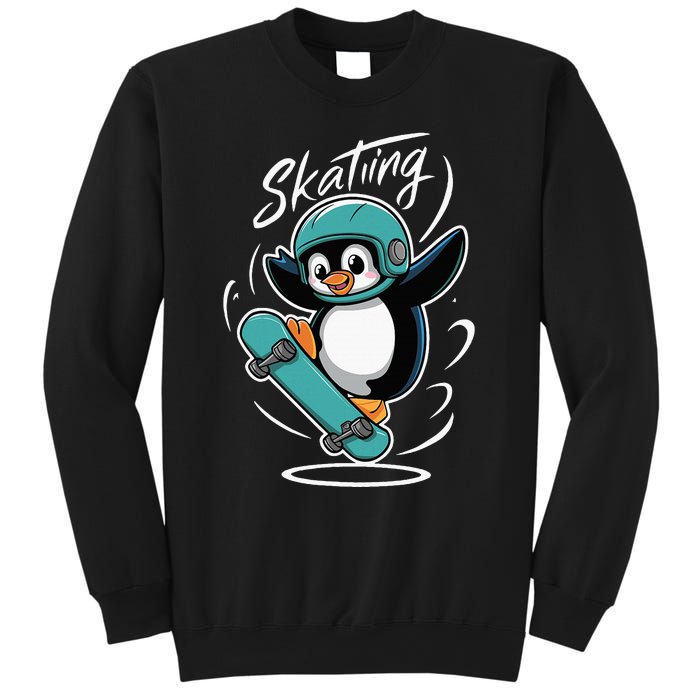 Skating Penguin Skateboard Funny Skater Penguin Sweatshirt