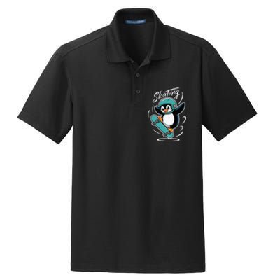 Skating Penguin Skateboard Funny Skater Penguin Dry Zone Grid Polo