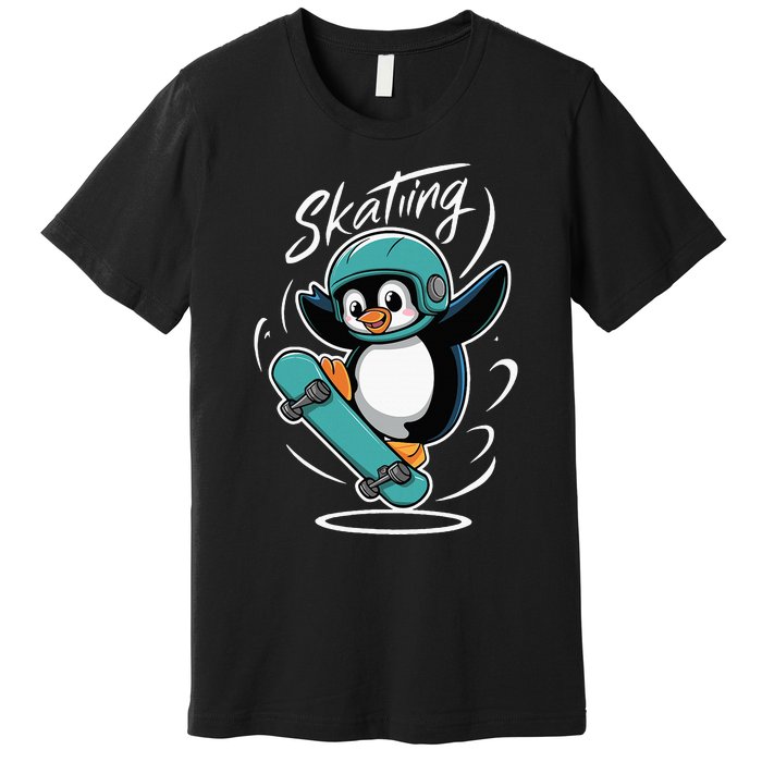 Skating Penguin Skateboard Funny Skater Penguin Premium T-Shirt