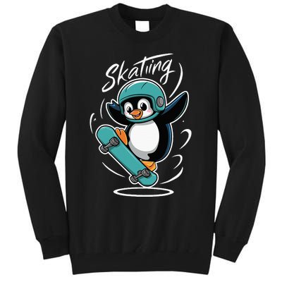 Skating Penguin Skateboard Funny Skater Penguin Tall Sweatshirt