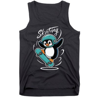 Skating Penguin Skateboard Funny Skater Penguin Tank Top