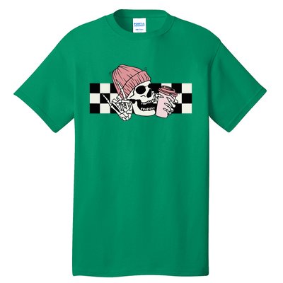 Skeleton Peace Sign Coffee Checkerboard Tall T-Shirt