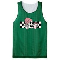 Skeleton Peace Sign Coffee Checkerboard Mesh Reversible Basketball Jersey Tank