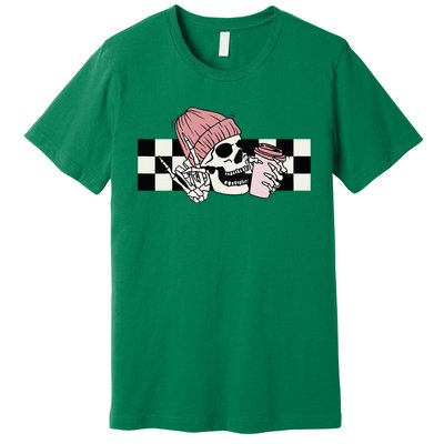 Skeleton Peace Sign Coffee Checkerboard Premium T-Shirt