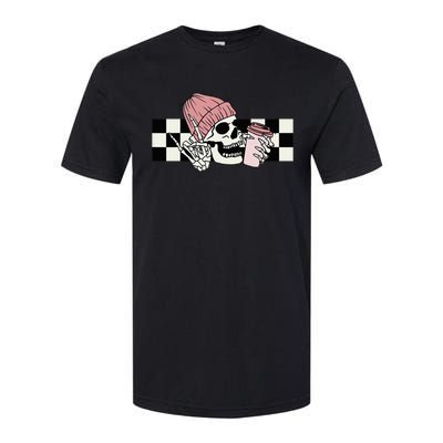 Skeleton Peace Sign Coffee Checkerboard Softstyle® CVC T-Shirt