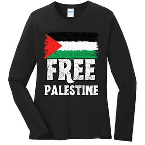 Support Palestine Show Solidarity with a Free Flag Ladies Long Sleeve Shirt