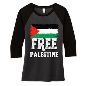 Support Palestine Show Solidarity with a Free Flag Women's Tri-Blend 3/4-Sleeve Raglan Shirt