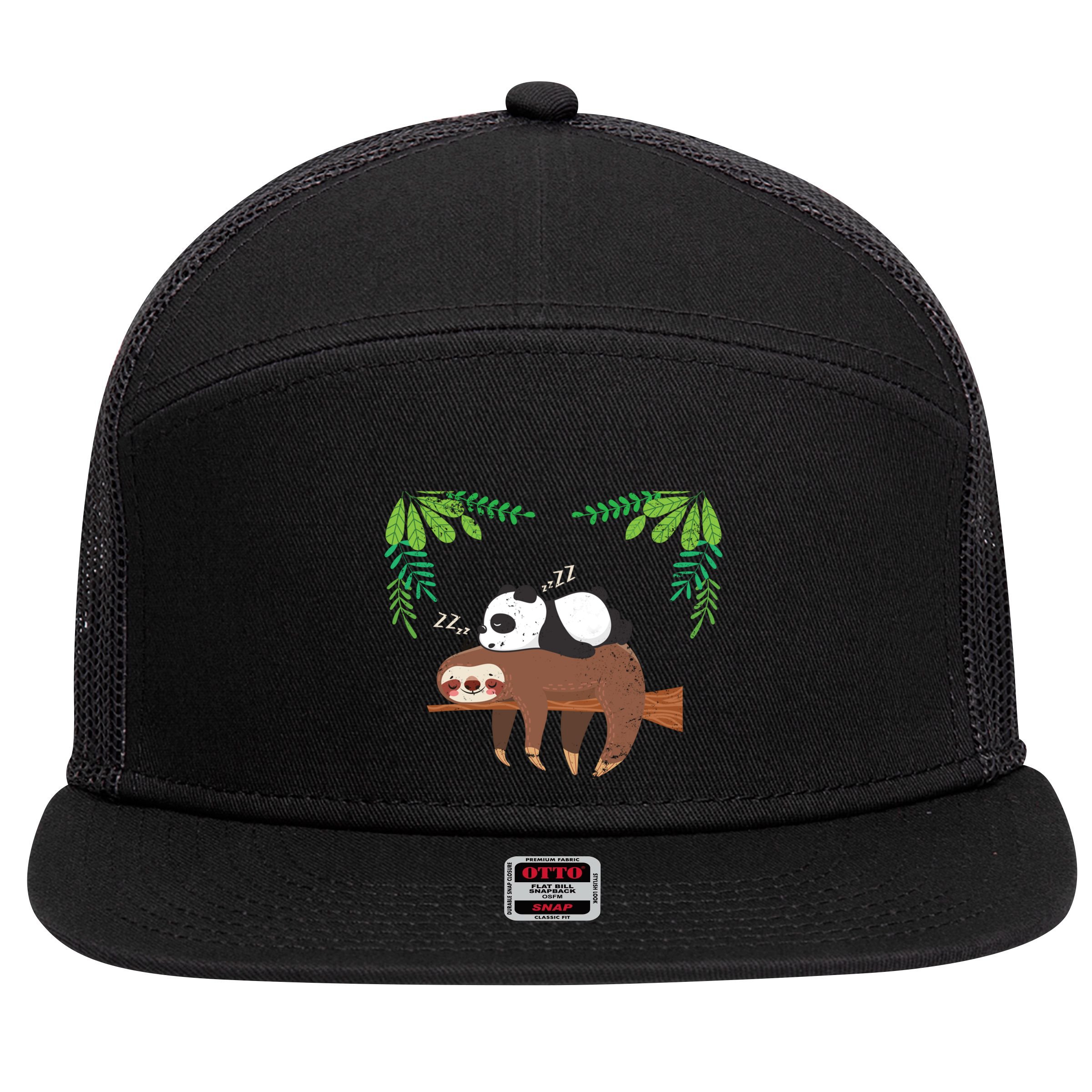 Sleeping Panda Sloth Gift 7 Panel Mesh Trucker Snapback Hat