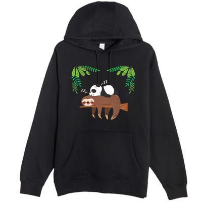 Sleeping Panda Sloth Gift Premium Pullover Hoodie