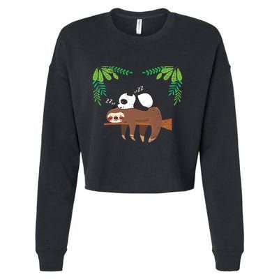 Sleeping Panda Sloth Gift Cropped Pullover Crew