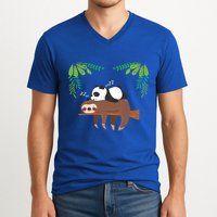 Sleeping Panda Sloth Gift V-Neck T-Shirt