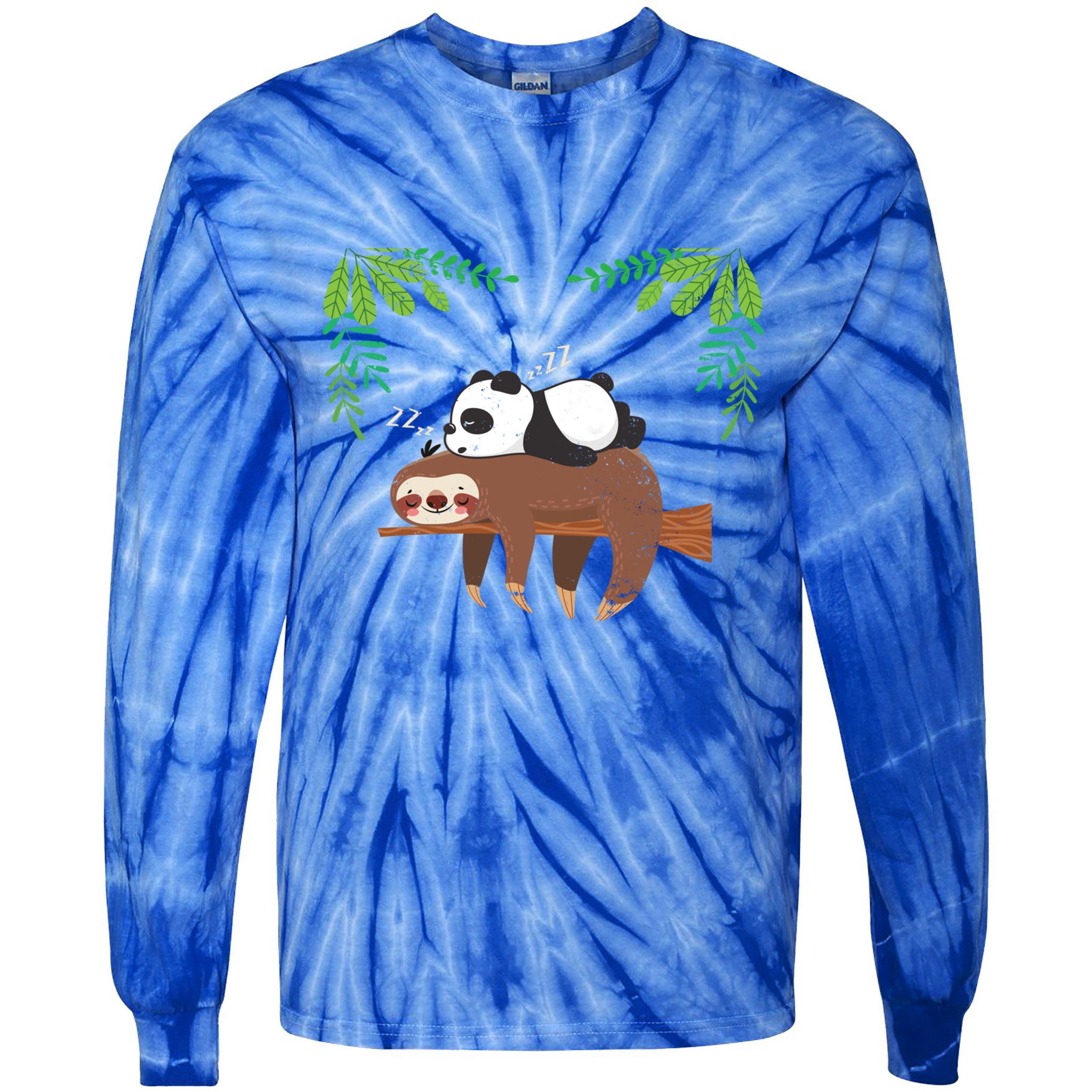 Sleeping Panda Sloth Gift Tie-Dye Long Sleeve Shirt