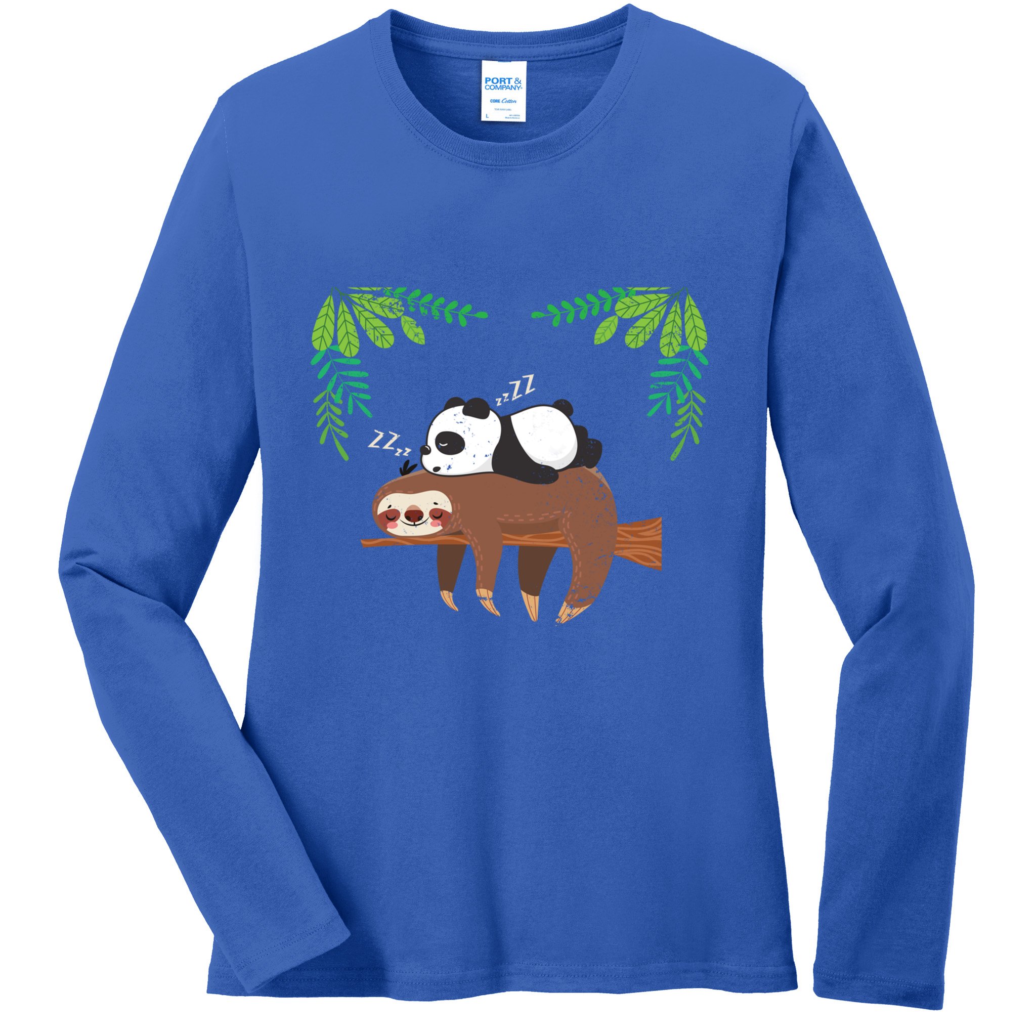Sleeping Panda Sloth Gift Ladies Long Sleeve Shirt