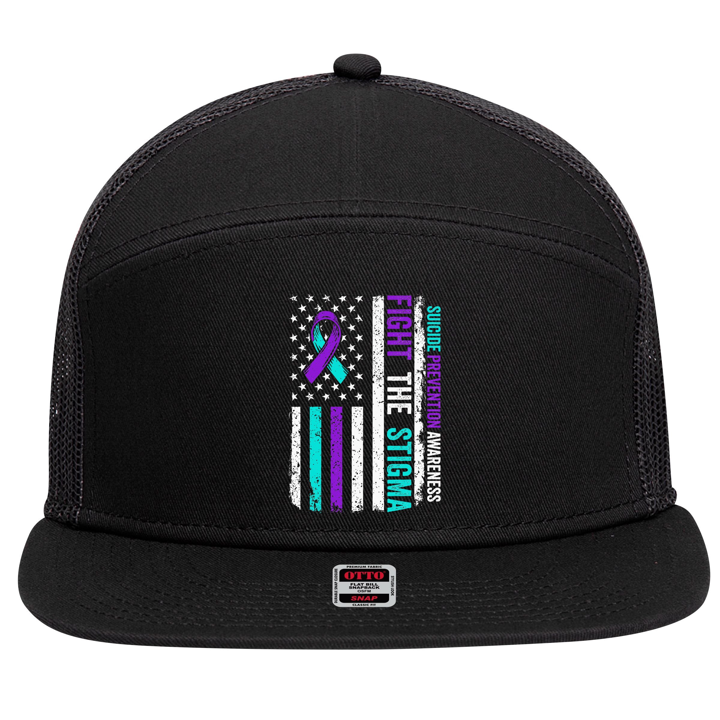 Suicide Prevention Support Fight Stigma Suicide Awareness 7 Panel Mesh Trucker Snapback Hat