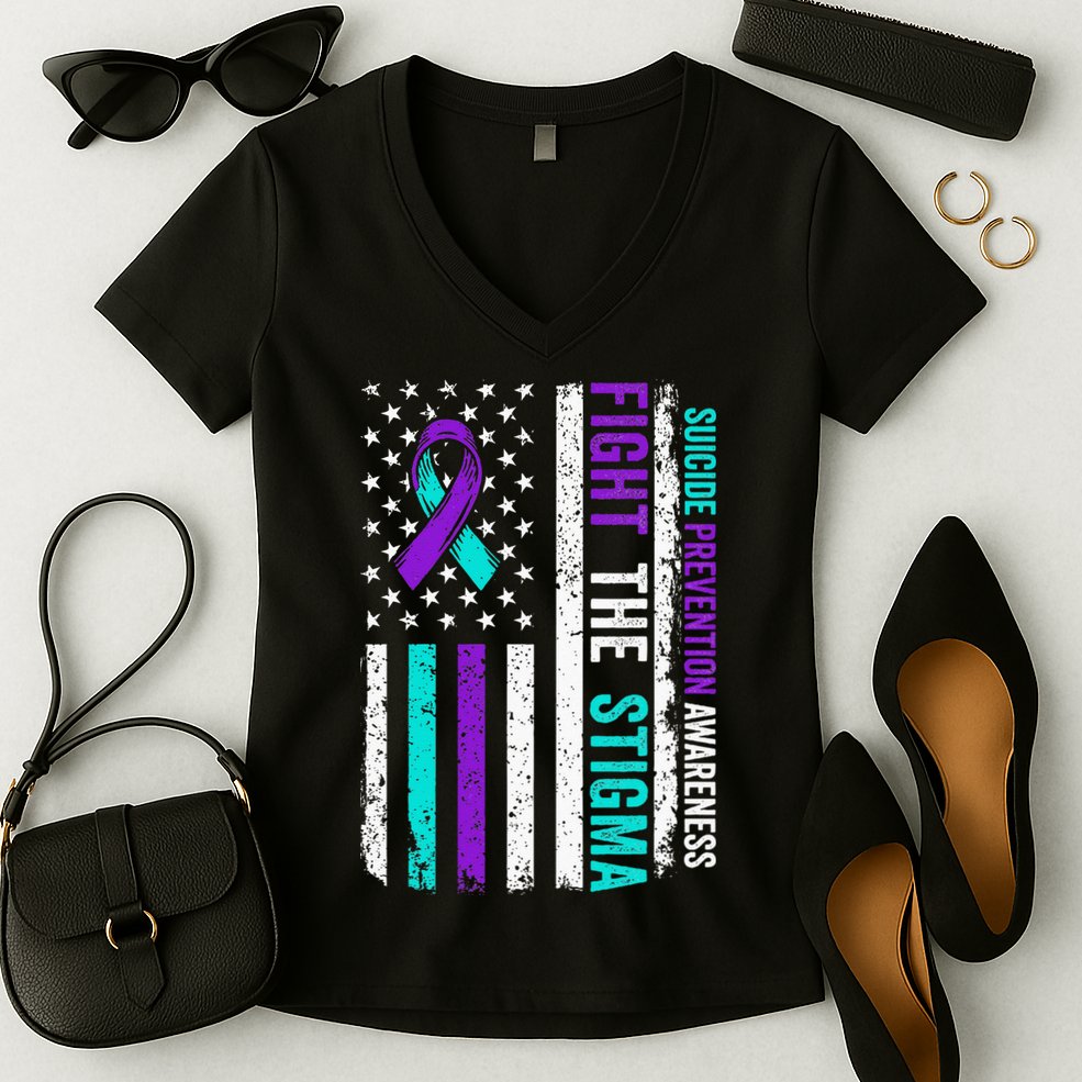 Suicide Prevention Support Fight Stigma Suicide Awareness Women's V-Neck T-Shirt