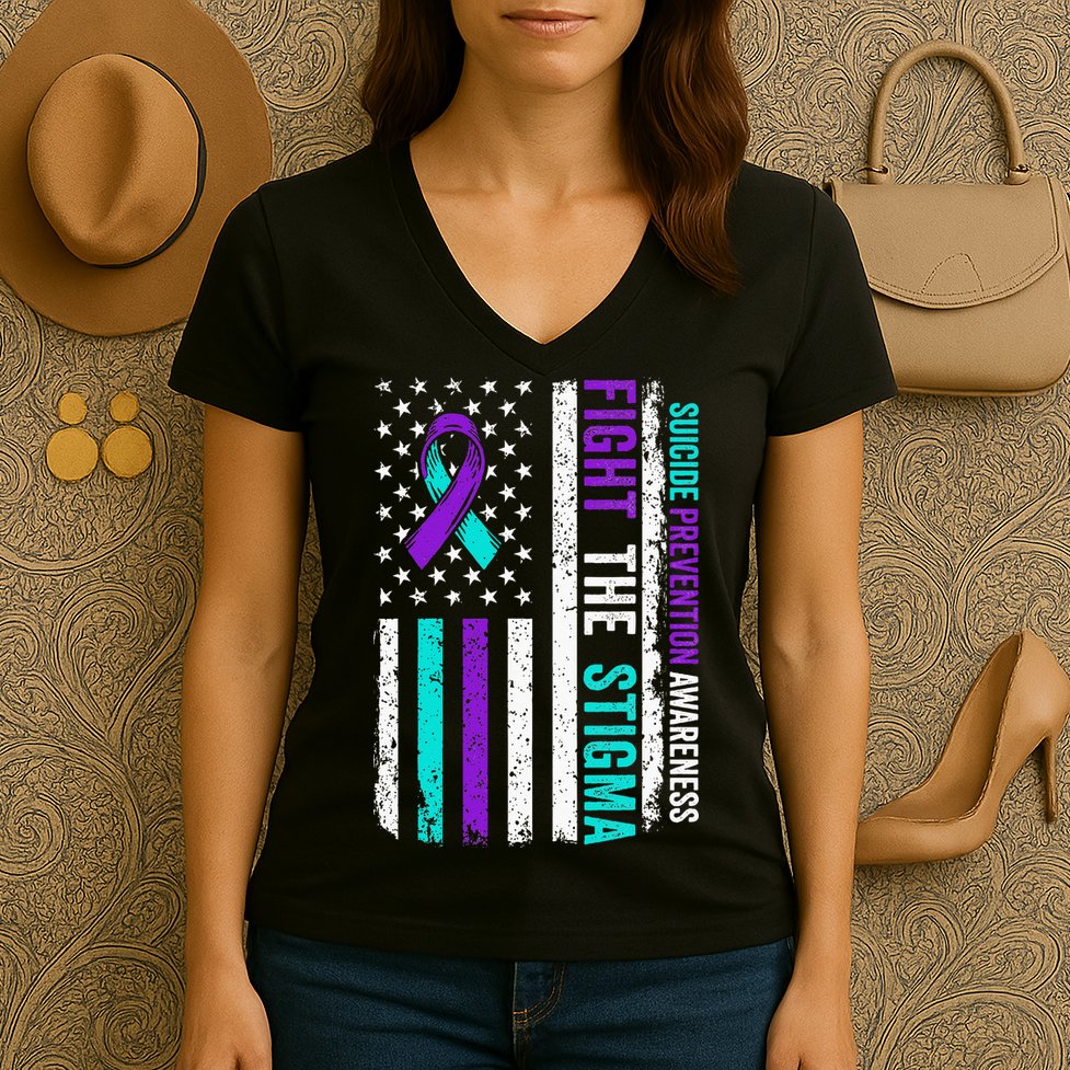 Suicide Prevention Support Fight Stigma Suicide Awareness Women's V-Neck T-Shirt