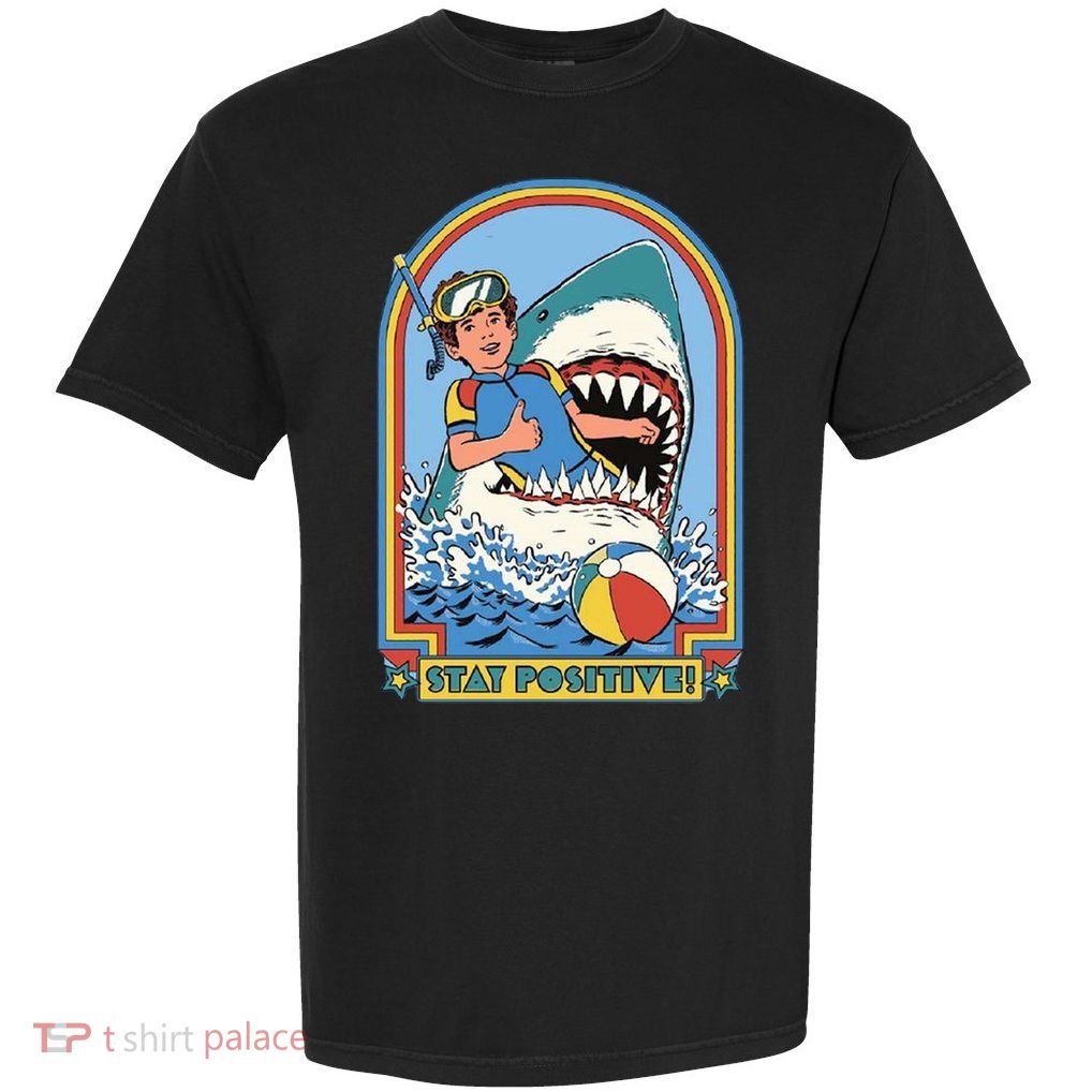 Stay Positive Shark Attack Comic Garment-Dyed Heavyweight T-Shirt