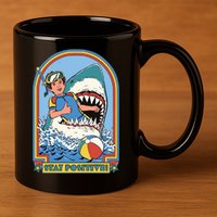 Stay Positive Shark Attack Comic 11oz C Handle Ceramic Mug
