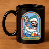 Stay Positive Shark Attack Comic 11oz C Handle Ceramic Mug