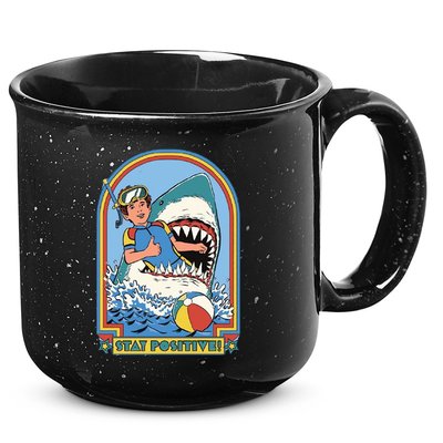 Stay Positive Shark Attack Comic 15oz Campfire Ceramic Mug