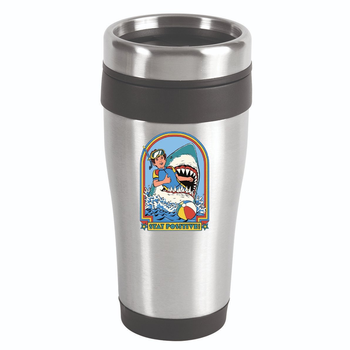 Stay Positive Shark Attack Comic 16oz Travel Tumbler