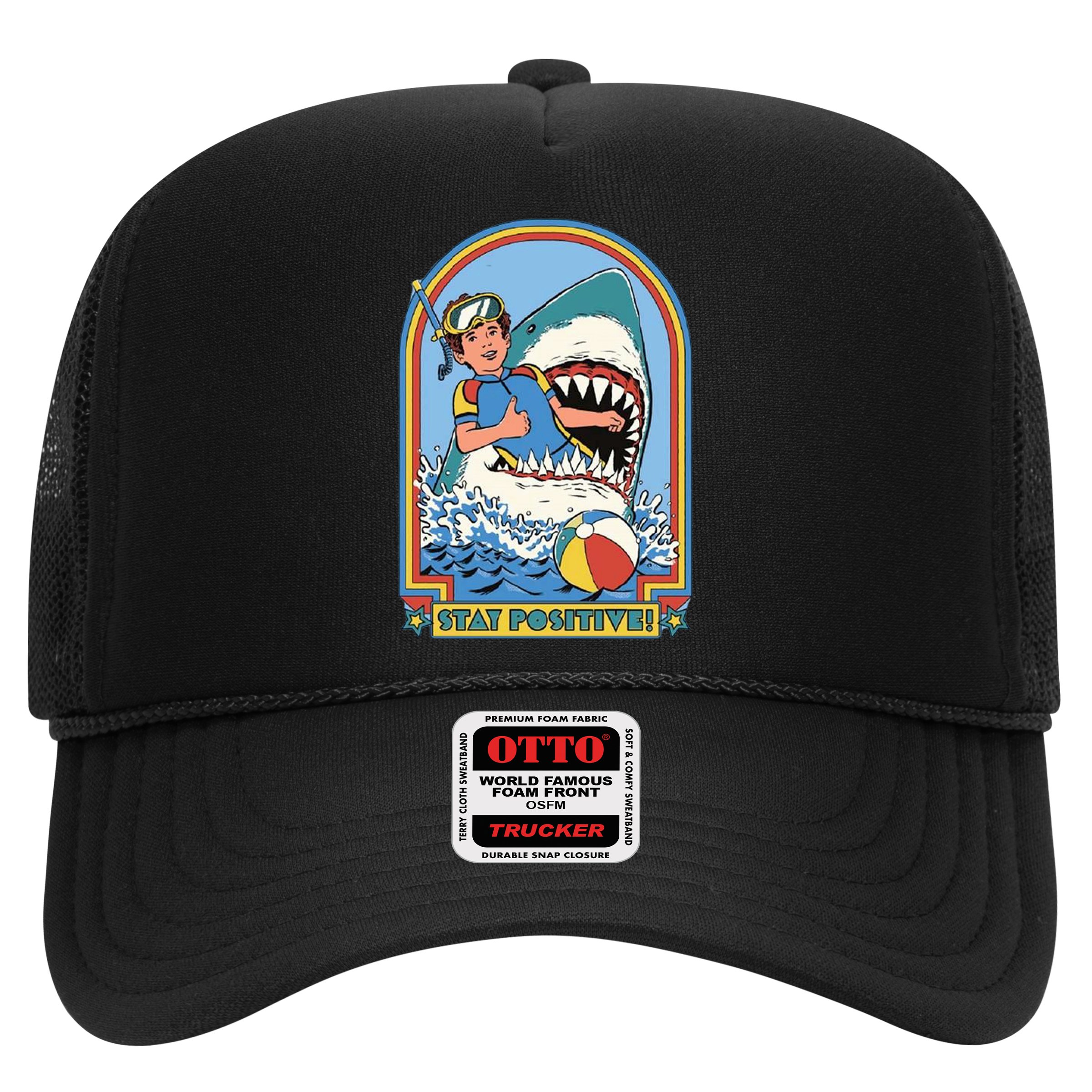 Stay Positive Shark Attack Comic Hat