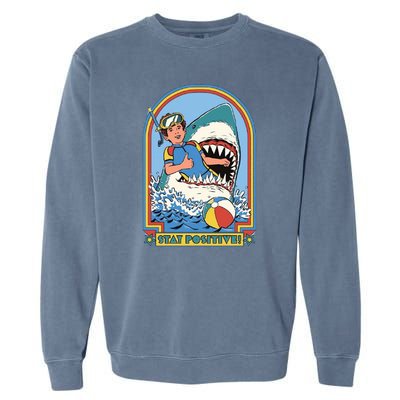 Stay Positive Shark Attack Comic Garment-Dyed Sweatshirt