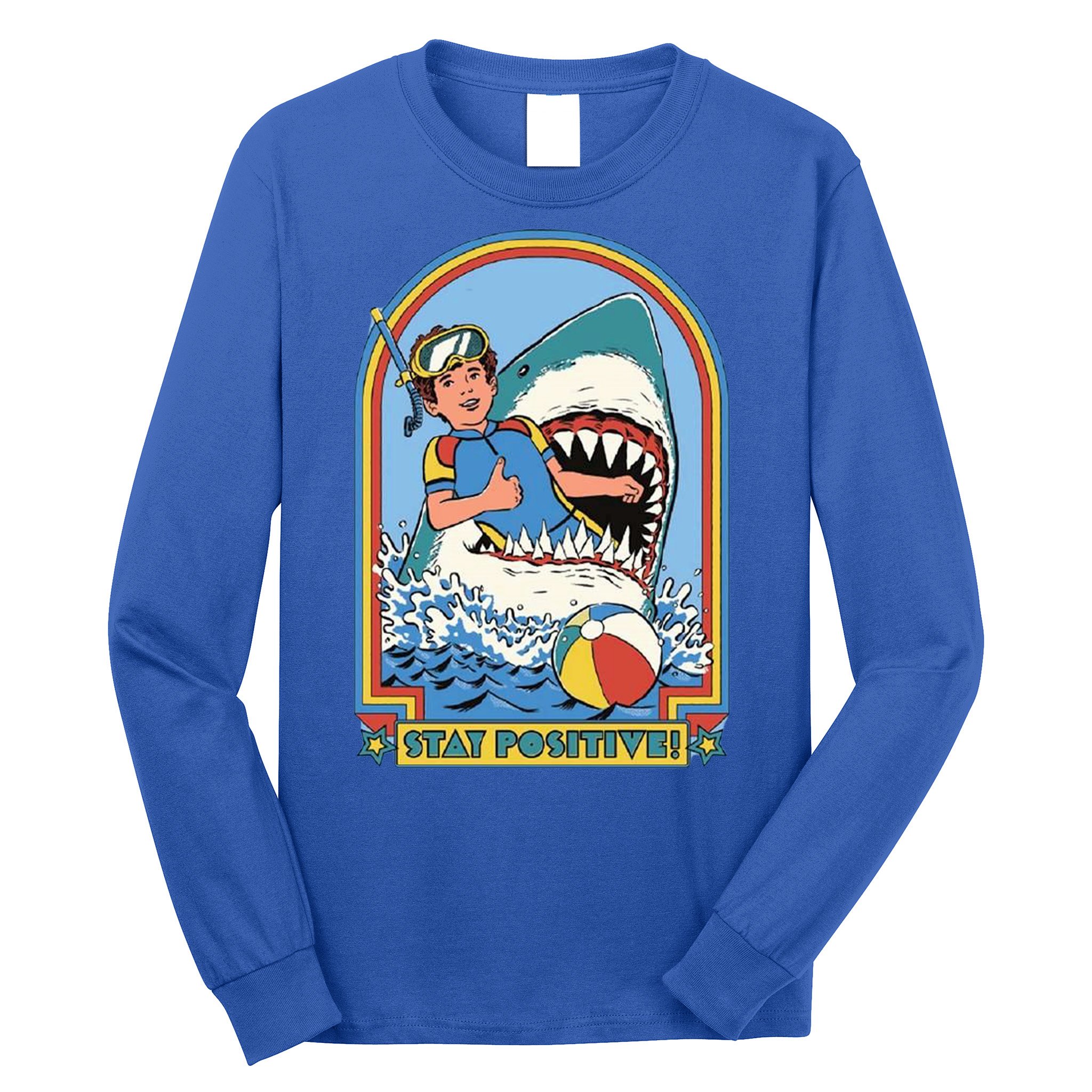 Stay Positive Shark Attack Comic Long Sleeve Shirt