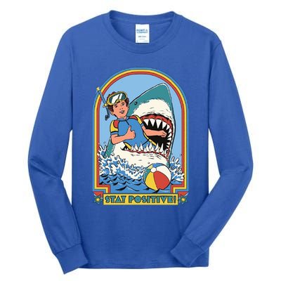 Stay Positive Shark Attack Comic Tall Long Sleeve T-Shirt