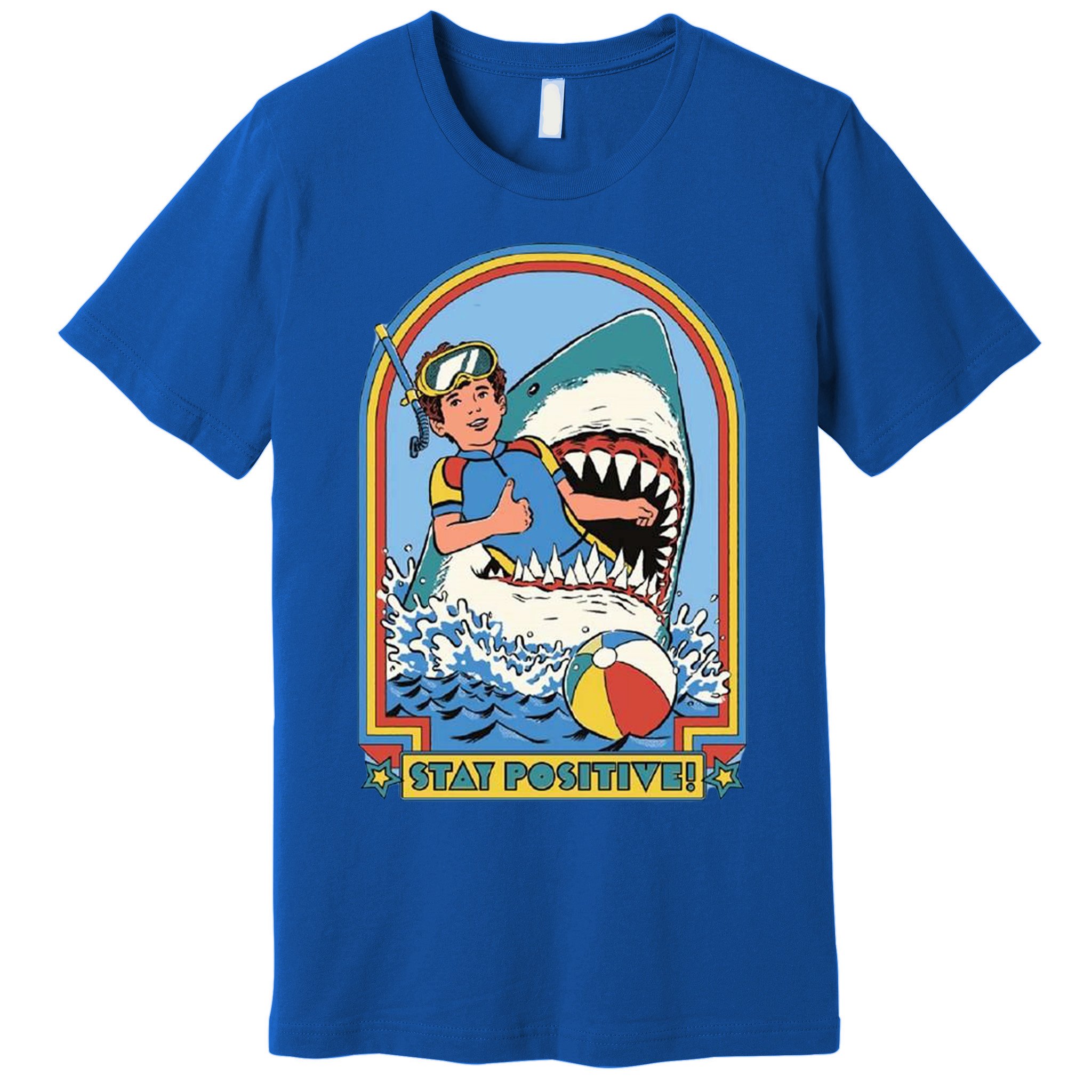 Stay Positive Shark Attack Comic Premium T-Shirt