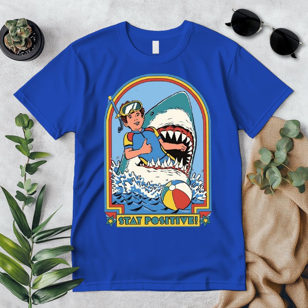 Stay Positive Shark Attack Comic Premium T-Shirt