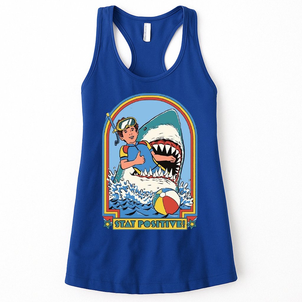 Stay Positive Shark Attack Comic Womens Tank Top