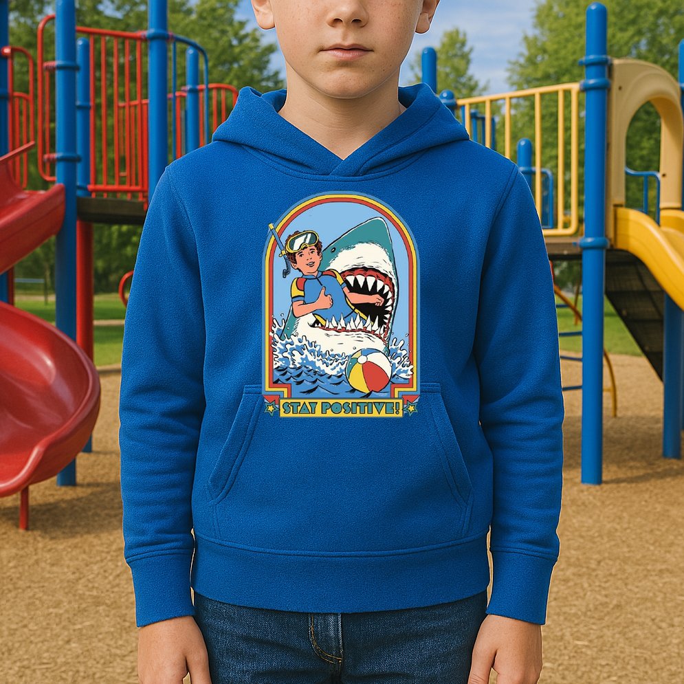 Stay Positive Shark Attack Comic Kids Hoodie