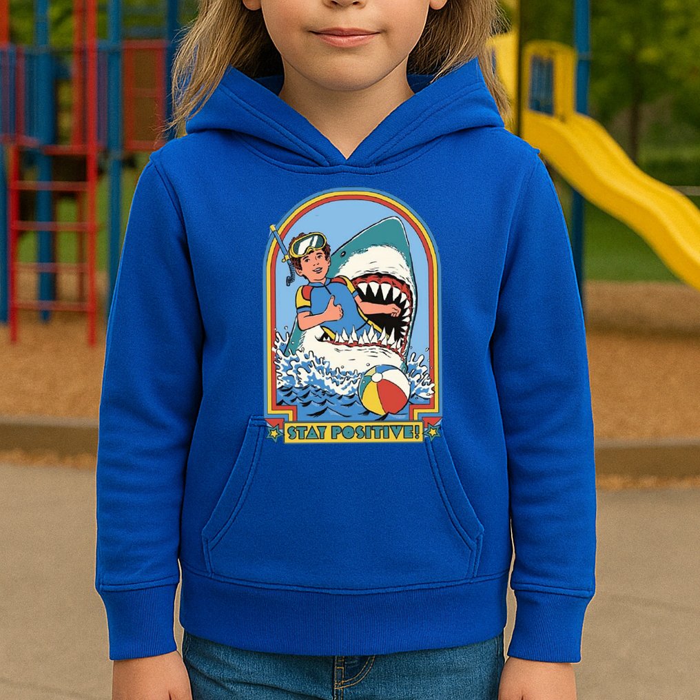 Stay Positive Shark Attack Comic Kids Hoodie