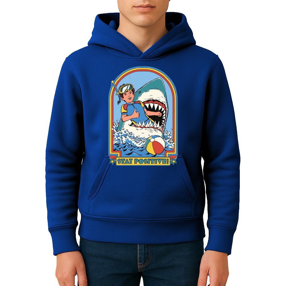 Stay Positive Shark Attack Comic Kids Hoodie