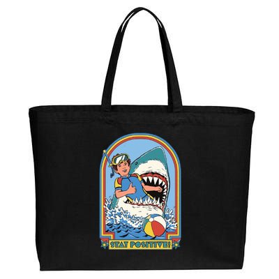 Stay Positive Shark Attack Comic Cotton Canvas Jumbo Tote