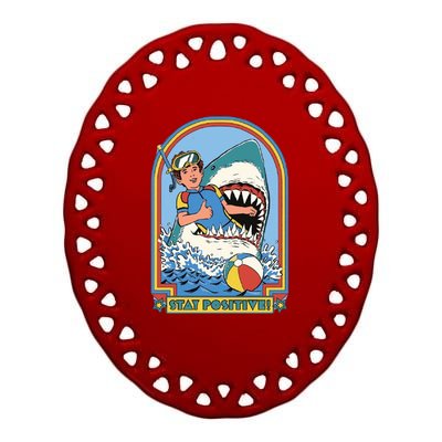 Stay Positive Shark Attack Comic Ceramic Oval Ornament