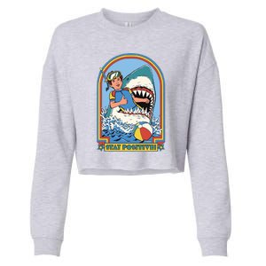 Stay Positive Shark Attack Comic Cropped Pullover Crew