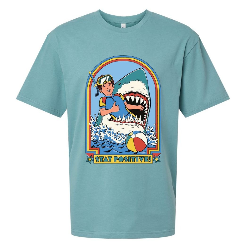 Stay Positive Shark Attack Comic Sueded Cloud Jersey T-Shirt