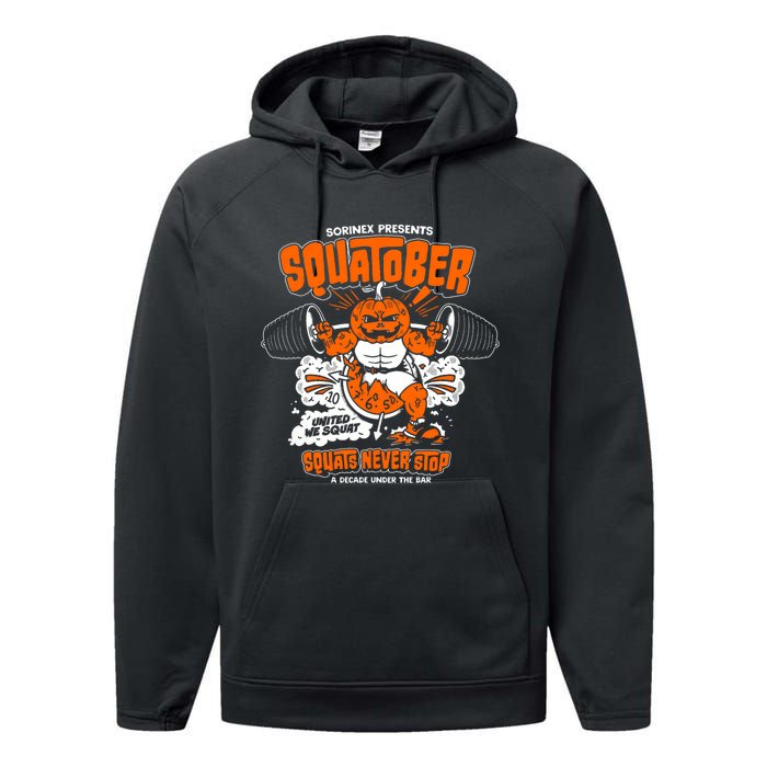 Sorinex Presents Squatober Squats Never Stop Performance Fleece Hoodie