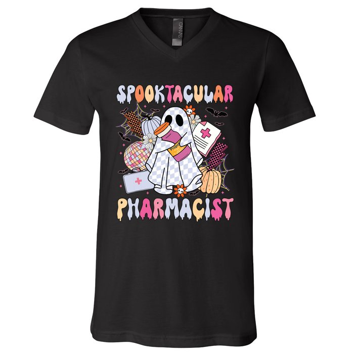 Spooktacular Pharmacist Spooky Halloween Pharmacy Week V-Neck T-Shirt