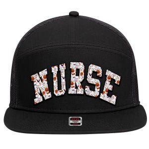 Spooky Pumpkin Skeleton Ghost Halloween Nursing Nurse Life Gift 7 Panel Mesh Trucker Snapback Hat