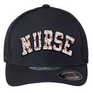 Spooky Pumpkin Skeleton Ghost Halloween Nursing Nurse Life Gift Flexfit Unipanel Trucker Cap