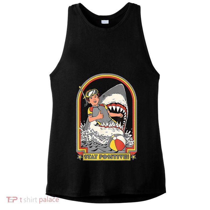 Stay Positive Shark Attack Vintage Retro Comedy Funny Gift Ladies PosiCharge Tri-Blend Wicking Tank