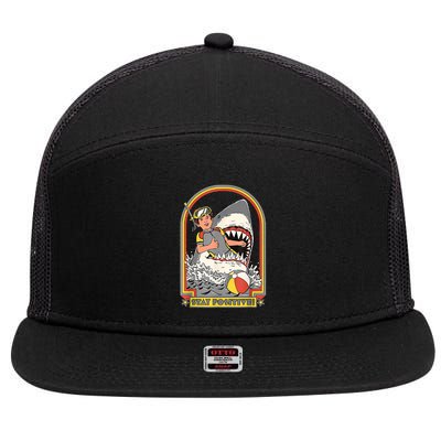 Stay Positive Shark Attack Vintage Retro Comedy Funny Gift 7 Panel Mesh Trucker Snapback Hat