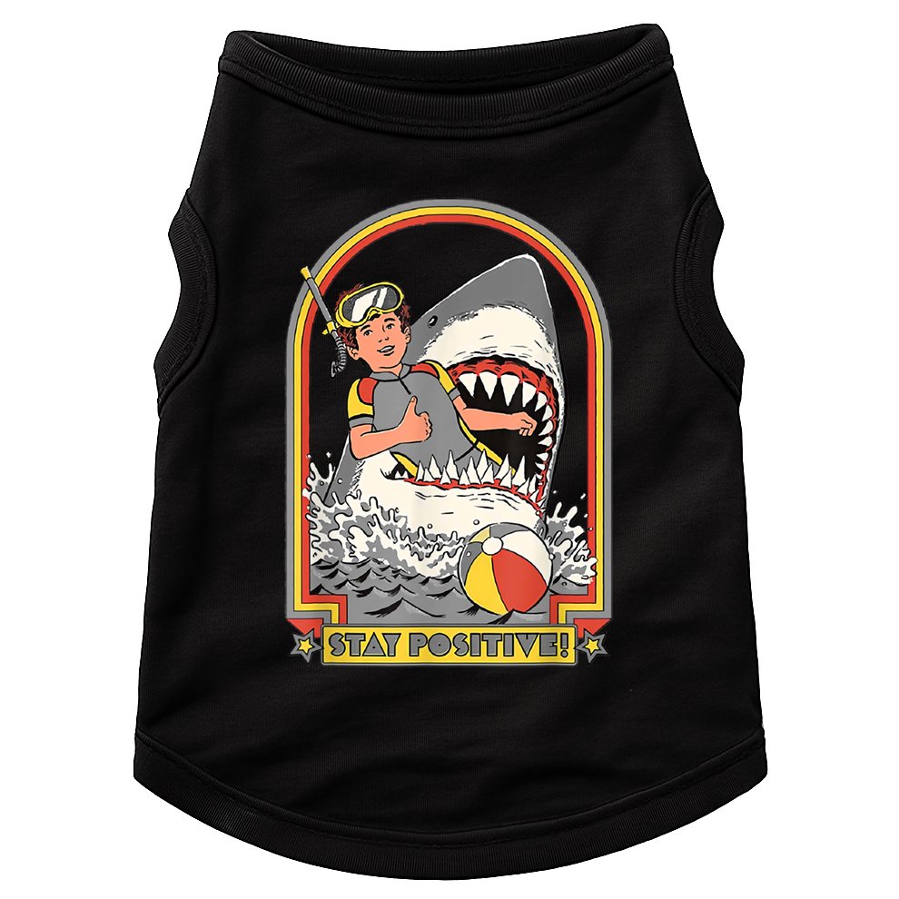 Stay Positive Shark Attack Vintage Retro Comedy Funny Gift Doggie Tank