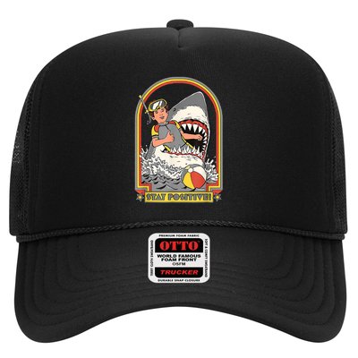 Stay Positive Shark Attack Vintage Retro Comedy Funny Gift Trucker Hat
